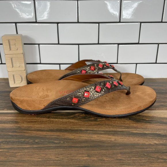 Vionic Floriana Women's Size 9 Shoes Bronze Croc Print Orthaheel Thong Sandals - Picture 3 of 10